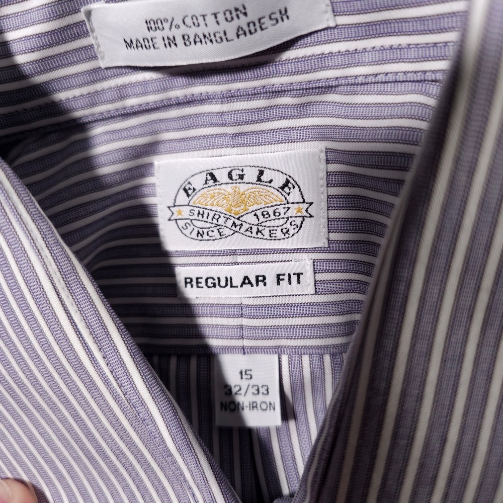 Eagle Shirtmakers Dress Shirt Men 15 32/33 Blue Purple Striped Non-Iron Lot of 4 - Picture 2 of 5